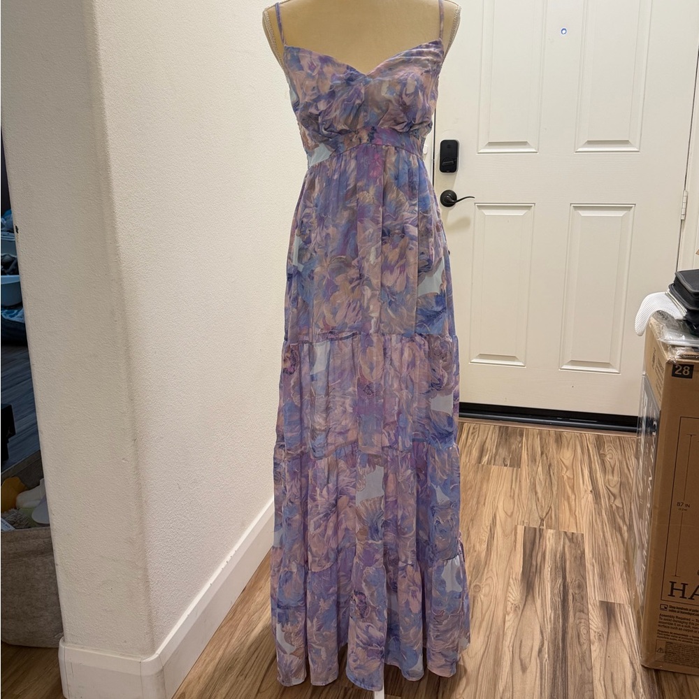 Floral Lavender Maxi Dress with Spaghetti Straps